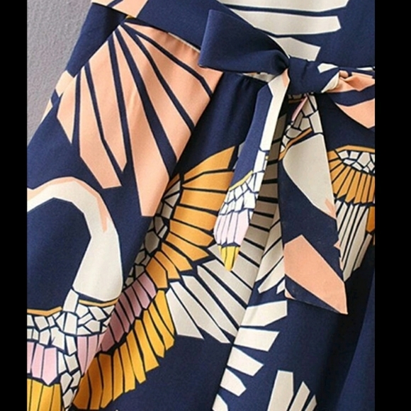 Colorfull Bird print Belted Wide Leg Jumpsuit romper - Picture 9 of 13